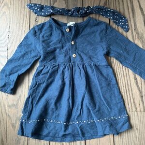 Zara Navy Blue Kids Dress with Floral Headband